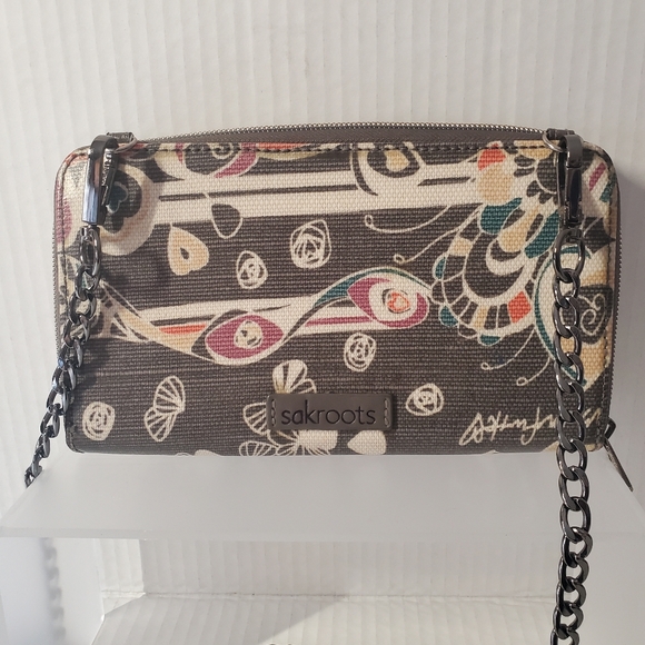 Sakroots Iris Coated Canvas Smartphone Wallet Crossbody Chain Strap Zipper Close - Picture 3 of 12